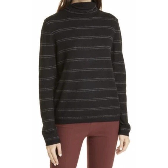 Vince Women’s Sweater Black Turtleneck Stripes 100%...